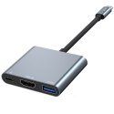 3w1 HUB rozdzielacz USB-C na USB-A USB-C PD 100W HDMI 4K 30Hz - szary 3w1 HUB rozdzielacz USB-C na USB-A USB-C PD 100W HDMI 4K 30Hz - szary