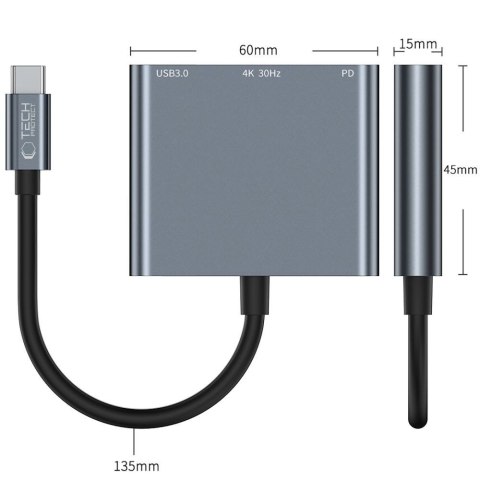 3w1 HUB rozdzielacz USB-C na USB-A USB-C PD 100W HDMI 4K 30Hz - szary 3w1 HUB rozdzielacz USB-C na USB-A USB-C PD 100W HDMI 4K 30Hz - szary