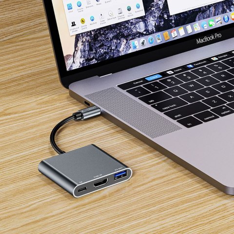3w1 HUB rozdzielacz USB-C na USB-A USB-C PD 100W HDMI 4K 30Hz - szary 3w1 HUB rozdzielacz USB-C na USB-A USB-C PD 100W HDMI 4K 30Hz - szary