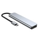 6w1 HUB rozdzielacz USB-C na USB-A USB-C HDMI micro SD / TF / SD - szary 6w1 HUB rozdzielacz USB-C na USB-A USB-C HDMI micro SD / TF / SD - szary