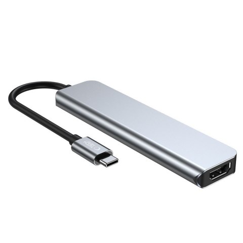 6w1 HUB rozdzielacz USB-C na USB-A USB-C HDMI micro SD / TF / SD - szary 6w1 HUB rozdzielacz USB-C na USB-A USB-C HDMI micro SD / TF / SD - szary