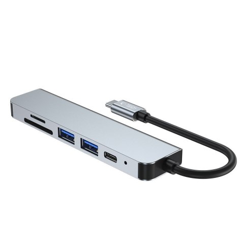 6w1 HUB rozdzielacz USB-C na USB-A USB-C HDMI micro SD / TF / SD - szary 6w1 HUB rozdzielacz USB-C na USB-A USB-C HDMI micro SD / TF / SD - szary