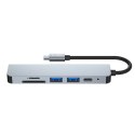 6w1 HUB rozdzielacz USB-C na USB-A USB-C HDMI micro SD / TF / SD - szary 6w1 HUB rozdzielacz USB-C na USB-A USB-C HDMI micro SD / TF / SD - szary