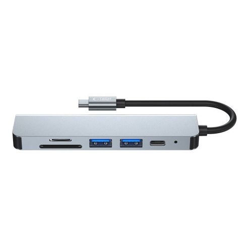 6w1 HUB rozdzielacz USB-C na USB-A USB-C HDMI micro SD / TF / SD - szary 6w1 HUB rozdzielacz USB-C na USB-A USB-C HDMI micro SD / TF / SD - szary