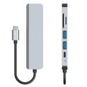6w1 HUB rozdzielacz USB-C na USB-A USB-C HDMI micro SD / TF / SD - szary 6w1 HUB rozdzielacz USB-C na USB-A USB-C HDMI micro SD / TF / SD - szary