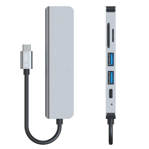 6w1 HUB rozdzielacz USB-C na USB-A USB-C HDMI micro SD / TF / SD - szary 6w1 HUB rozdzielacz USB-C na USB-A USB-C HDMI micro SD / TF / SD - szary