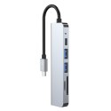 6w1 HUB rozdzielacz USB-C na USB-A USB-C HDMI micro SD / TF / SD - szary 6w1 HUB rozdzielacz USB-C na USB-A USB-C HDMI micro SD / TF / SD - szary