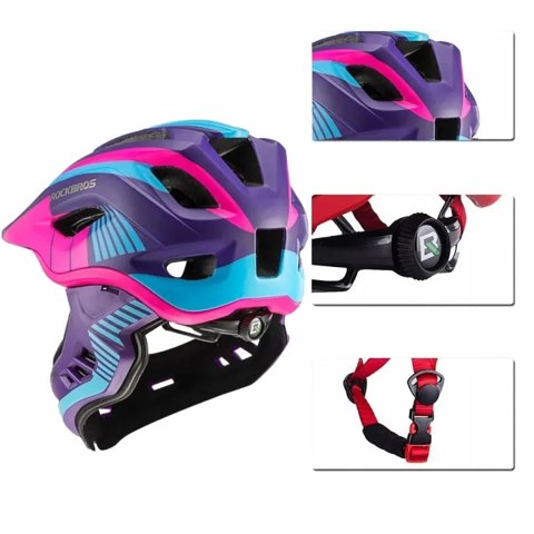 Kask rowerowy dziecięcy z odpinaną szczęką rozmiar S - fioletowo-różowy Kask rowerowy dziecięcy z odpinaną szczęką rozmiar S - fioletowo-różowy