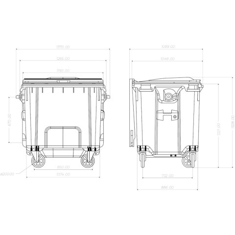 Kontener pojemnik na odpady śmieci komunalne PZH EN 840-2 DIN 1100L - żółty Kontener pojemnik na odpady śmieci komunalne PZH EN 840-2 DIN 1100L - żółty