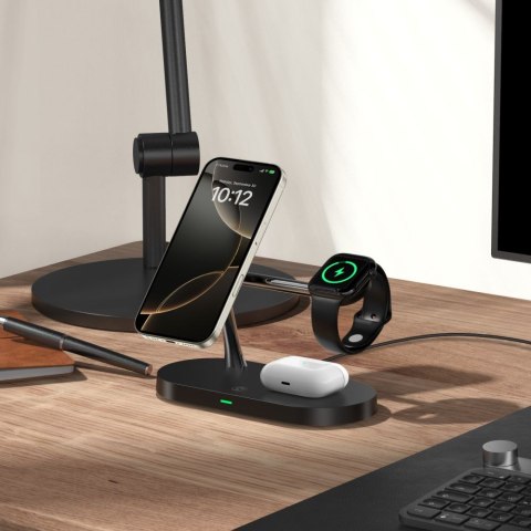 Ładowarka indukcyjna 3w1 na smartfon słuchawki smartwatch z MagSafe - czarna Ładowarka indukcyjna 3w1 na smartfon słuchawki smartwatch z MagSafe - czarna