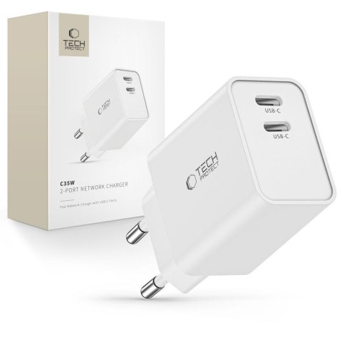 Ładowarka sieciowa 2x USB-C PD 35W - biała Ładowarka sieciowa 2x USB-C PD 35W - biała