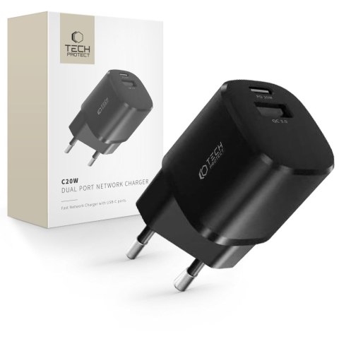 Ładowarka sieciowa C20W mini USB-C PD 20W / USB-A QC 3.0 - czarna Ładowarka sieciowa C20W mini USB-C PD 20W / USB-A QC 3.0 - czarna