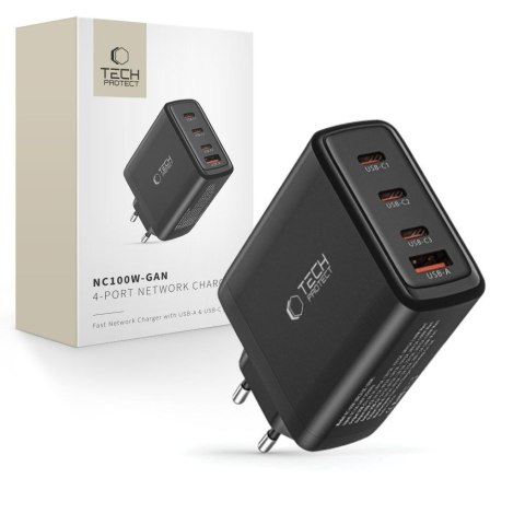 Ładowarka sieciowa GaN 3x USB-C PD USB-A QC 100W- czarna Ładowarka sieciowa GaN 3x USB-C PD USB-A QC 100W- czarna