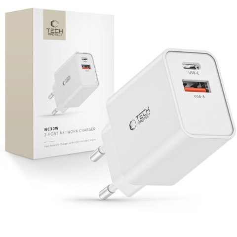 Ładowarka sieciowa USB-C PD / USB-A QC 30W - biała Ładowarka sieciowa USB-C PD / USB-A QC 30W - biała