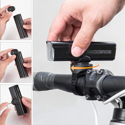 Lampka rowerowa przednia 1000 lm z kablem USB-C - USB-A - czarna Lampka rowerowa przednia 1000 lm z kablem USB-C - USB-A - czarna