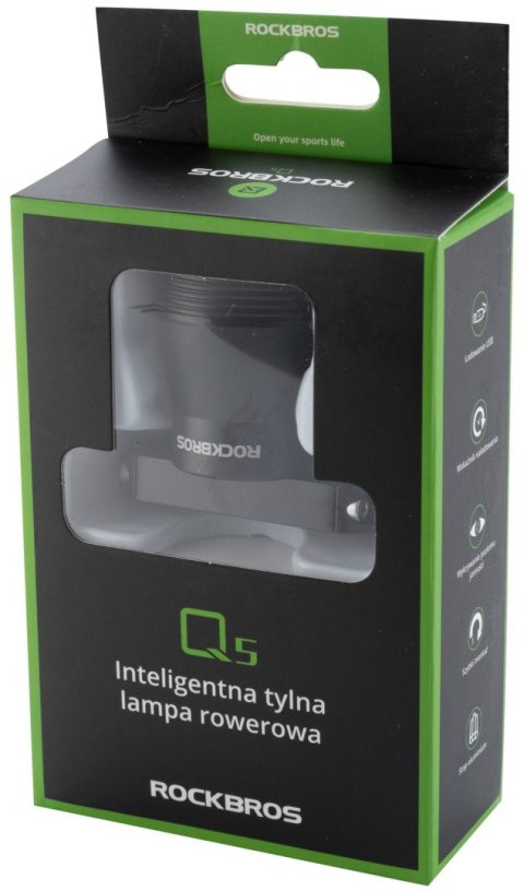 Lampka rowerowa tylna z inteligentnym systemem stop Q5 - czarna Lampka rowerowa tylna z inteligentnym systemem stop Q5 - czarna