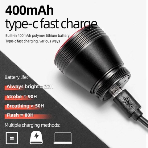 Lampka rowerowa tylna z inteligentnym systemem stop Q5 - czarna Lampka rowerowa tylna z inteligentnym systemem stop Q5 - czarna