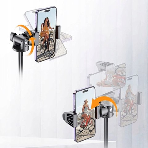 Selfie stick kijek do zdjęć Bluetooth z pilotem tripodem głowicą 148cm - czarny Selfie stick kijek do zdjęć Bluetooth z pilotem tripodem głowicą 148cm - czarny