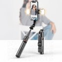 Selfie stick kijek do zdjęć Bluetooth z tripodem lampą LED do 105cm - czarny Selfie stick kijek do zdjęć Bluetooth z tripodem lampą LED do 105cm - czarny