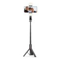 Selfie stick kijek do zdjęć Bluetooth z tripodem lampą LED do 105cm - czarny Selfie stick kijek do zdjęć Bluetooth z tripodem lampą LED do 105cm - czarny