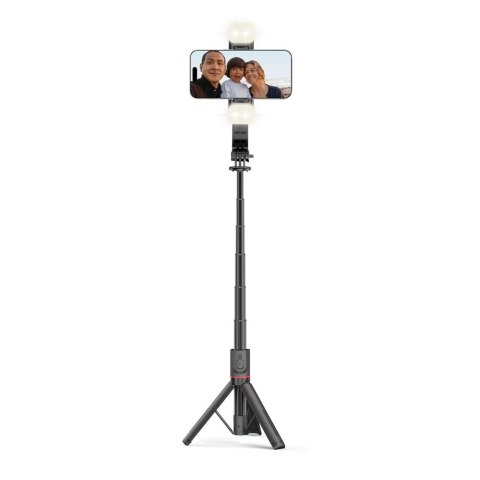 Selfie stick kijek do zdjęć Bluetooth z tripodem lampą LED do 105cm - czarny Selfie stick kijek do zdjęć Bluetooth z tripodem lampą LED do 105cm - czarny