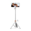 Selfie stick kijek do zdjęć Bluetooth z tripodem pilotem i głowicą 180 do 148cm - biały Selfie stick kijek do zdjęć Bluetooth z tripodem pilotem i głowicą 180 do 148cm - biały