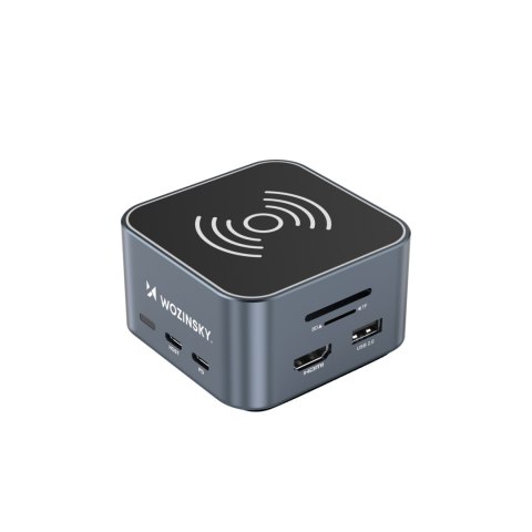 12w1 Hub z ładowarką bezprzewodową USB-A USB-C HDMI RJ45 SD TF mini jack - szary 12w1 Hub z ładowarką bezprzewodową USB-A USB-C HDMI RJ45 SD TF mini jack - szary