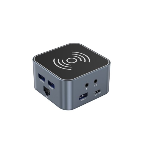12w1 Hub z ładowarką bezprzewodową USB-A USB-C HDMI RJ45 SD TF mini jack - szary 12w1 Hub z ładowarką bezprzewodową USB-A USB-C HDMI RJ45 SD TF mini jack - szary