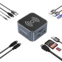 12w1 Hub z ładowarką bezprzewodową USB-A USB-C HDMI RJ45 SD TF mini jack - szary 12w1 Hub z ładowarką bezprzewodową USB-A USB-C HDMI RJ45 SD TF mini jack - szary