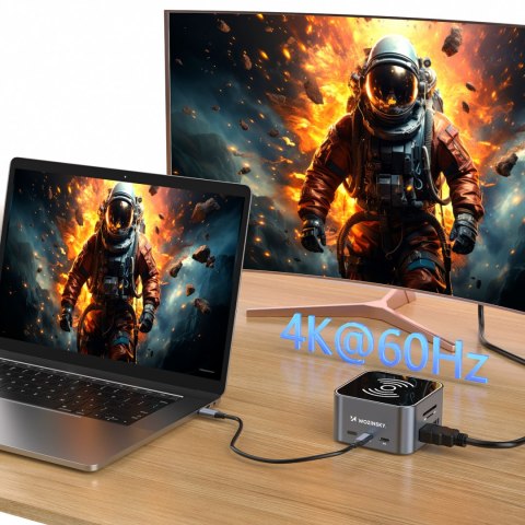 12w1 Hub z ładowarką bezprzewodową USB-A USB-C HDMI RJ45 SD TF mini jack - szary 12w1 Hub z ładowarką bezprzewodową USB-A USB-C HDMI RJ45 SD TF mini jack - szary