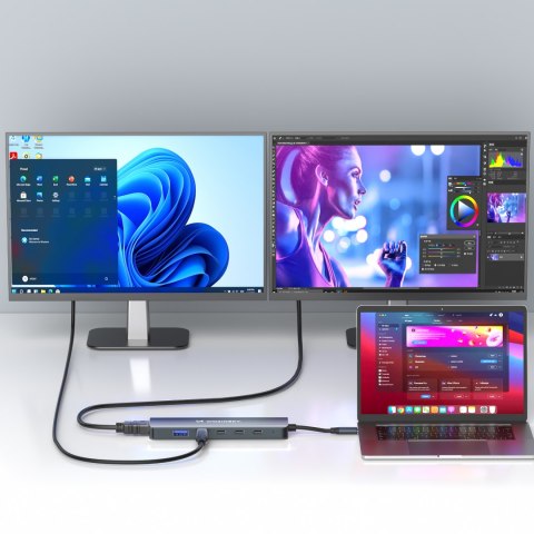 6w1 Hub rozdzielacz USB-A USB-C DisplayPort HDMI - szary 6w1 Hub rozdzielacz USB-A USB-C DisplayPort HDMI - szary