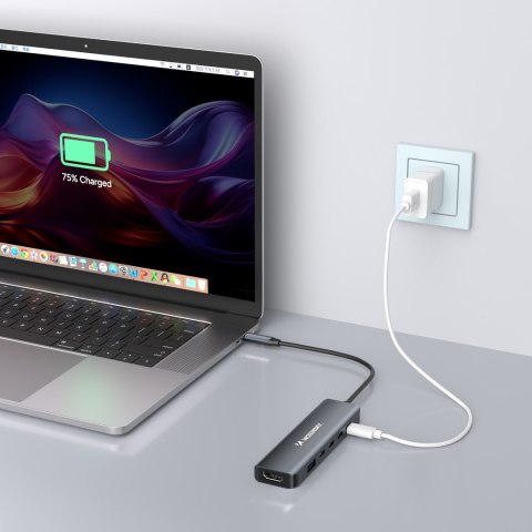6w1 Hub rozdzielacz USB-A USB-C DisplayPort HDMI - szary 6w1 Hub rozdzielacz USB-A USB-C DisplayPort HDMI - szary