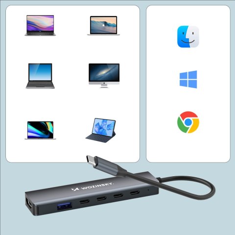 6w1 Hub rozdzielacz USB-A USB-C DisplayPort HDMI - szary 6w1 Hub rozdzielacz USB-A USB-C DisplayPort HDMI - szary