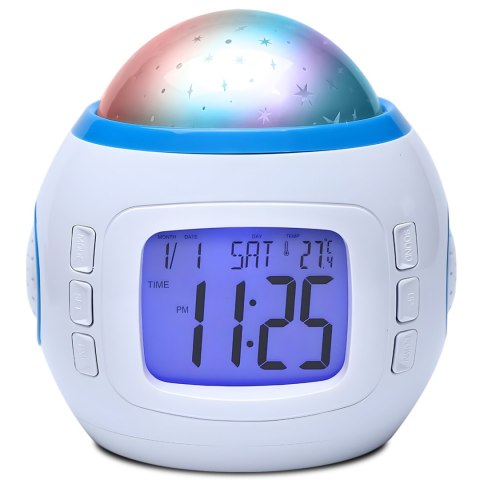 7w1 Zegar budzik z projektorem gwiazd nieba lampką nocną termometrem 10 melodii 7w1 Zegar budzik z projektorem gwiazd nieba lampką nocną termometrem 10 melodii