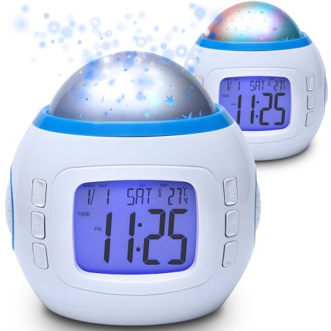 7w1 Zegar budzik z projektorem gwiazd nieba lampką nocną termometrem 10 melodii 7w1 Zegar budzik z projektorem gwiazd nieba lampką nocną termometrem 10 melodii