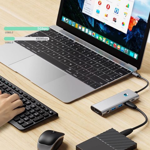 9w1 HUB Adapter USB-C USB-A HDMI SD TF PD 100W mini jack 3.5 4K 60Hz - szary 9w1 HUB Adapter USB-C USB-A HDMI SD TF PD 100W mini jack 3.5 4K 60Hz - szary