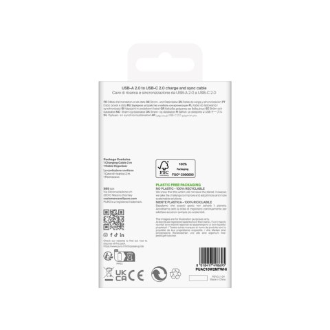 Kabel przewód USB-A - USB-C 10W TPE 2m - biały Kabel przewód USB-A - USB-C 10W TPE 2m - biały