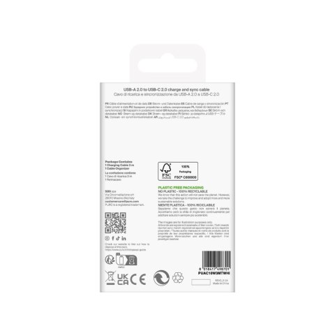 Kabel przewód USB-A - USB-C TPE 10W 3m - biały Kabel przewód USB-A - USB-C TPE 10W 3m - biały