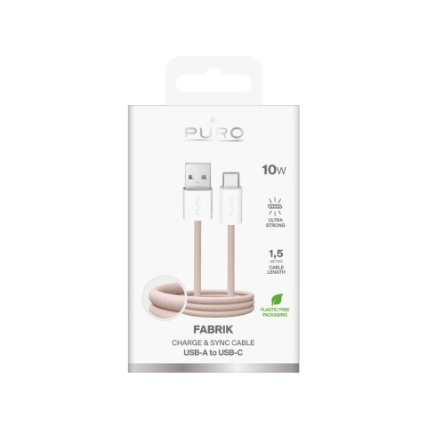 Kabel przewód USB-A - USB-C w oplocie Fabrik 10W 1.5m - beżowy