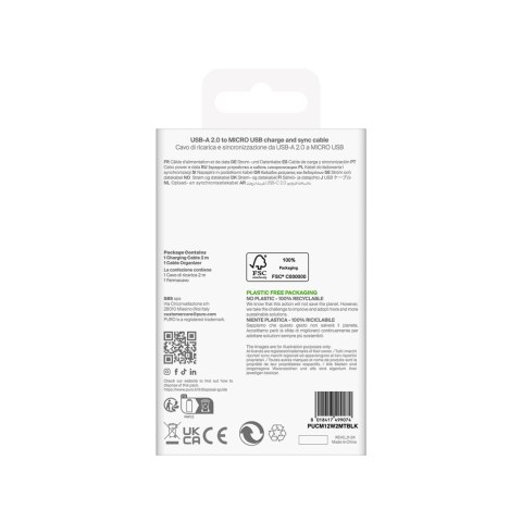 Kabel przewód USB-A - microUSB TPE 12W 2m - czarny Kabel przewód USB-A - microUSB TPE 12W 2m - czarny