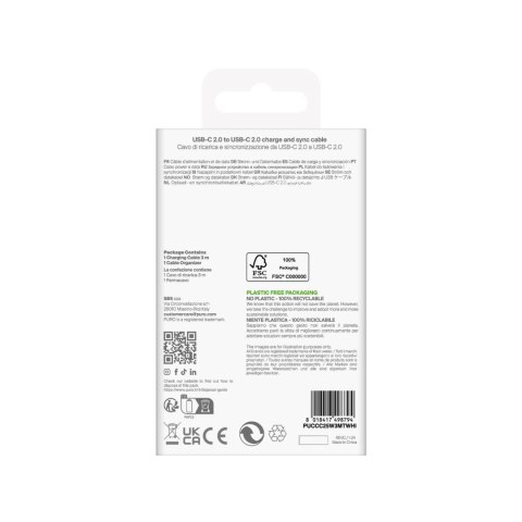 Kabel przewód USB-C TPE 25W 3m - biały Kabel przewód USB-C TPE 25W 3m - biały