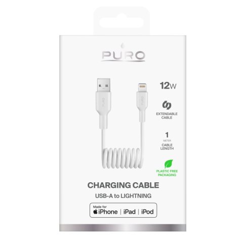 Kabel przewód spiralny USB-A - iPhone Lightning 12W 1m - biały Kabel przewód spiralny USB-A - iPhone Lightning 12W 1m - biały