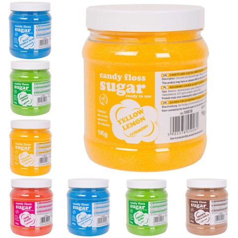 Kolorowy smakowy cukier do waty cukrowej ZESTAW 8 x 1 kg Kolorowy smakowy cukier do waty cukrowej ZESTAW 8 x 1 kg