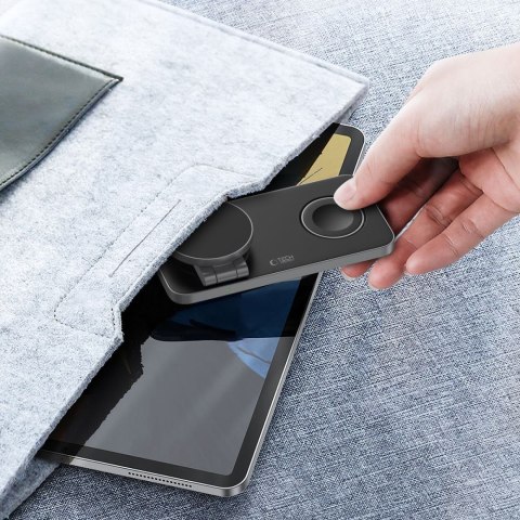 Ładowarka indukcyjna 3w1 do smartfona smartwatcha słuchawek z kablem USB-C - czarna Ładowarka indukcyjna 3w1 do smartfona smartwatcha słuchawek z kablem USB-C - czarna