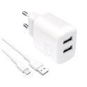 Ładowarka sieciowa 2x USB-A PROLITE 10W z kablem USB-A - USB-C 1.2m - biała Ładowarka sieciowa 2x USB-A PROLITE 10W z kablem USB-A - USB-C 1.2m - biała