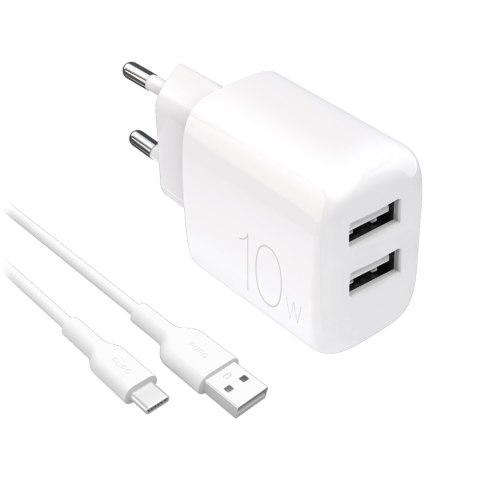 Ładowarka sieciowa 2x USB-A PROLITE 10W z kablem USB-A - USB-C 1.2m - biała Ładowarka sieciowa 2x USB-A PROLITE 10W z kablem USB-A - USB-C 1.2m - biała