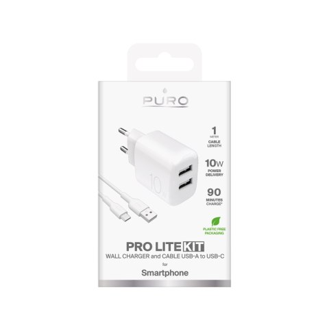 Ładowarka sieciowa 2x USB-A PROLITE 10W z kablem USB-A - USB-C 1.2m - biała Ładowarka sieciowa 2x USB-A PROLITE 10W z kablem USB-A - USB-C 1.2m - biała