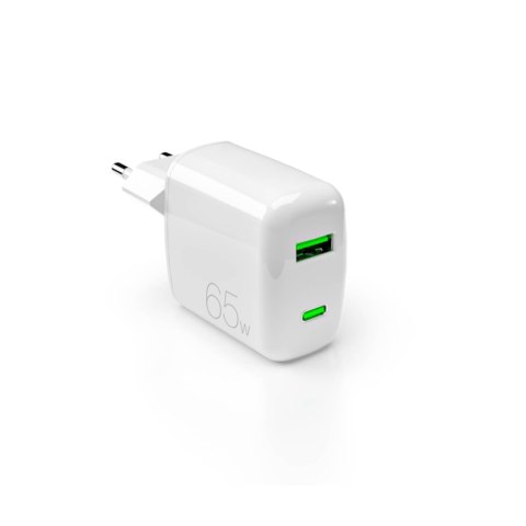 Ładowarka sieciowa USB-A USB-C GaN 65W - biała Ładowarka sieciowa USB-A USB-C GaN 65W - biała