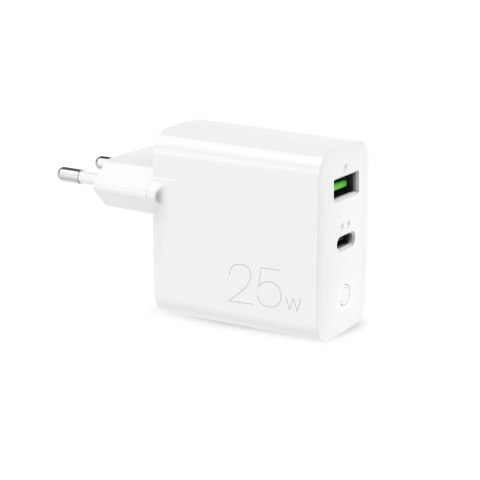 Ładowarka sieciowa USB-A USB-C PD 25W - biała Ładowarka sieciowa USB-A USB-C PD 25W - biała