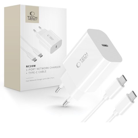 Ładowarka sieciowa USB-C z kablem USB-C PD 20W - biała Ładowarka sieciowa USB-C z kablem USB-C PD 20W - biała